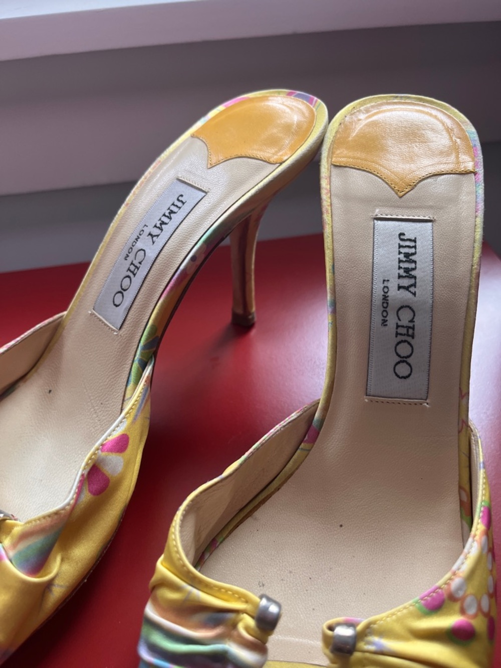 Jimmy Choo Silk Yellow Heels Sz 38 EU - Picture 10 of 11